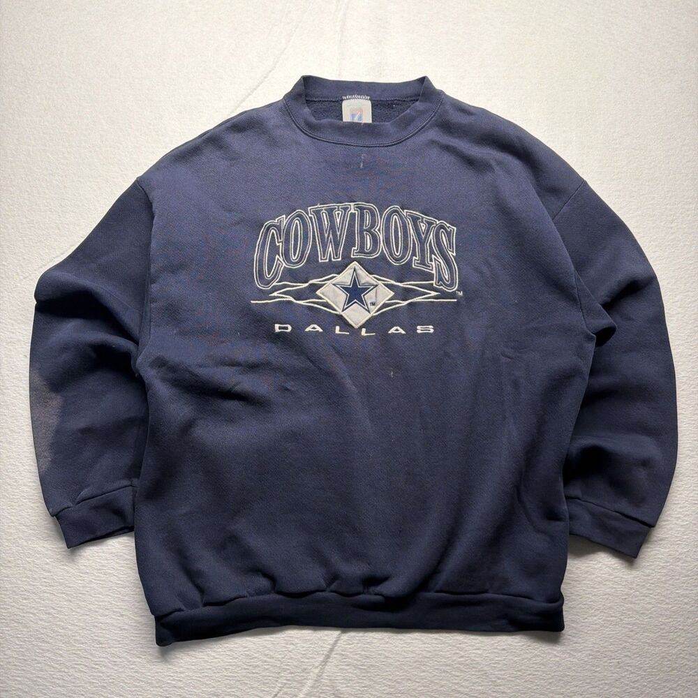 Vintage 90s Logo 7 Dallas Cowboys Made in USA Blue Heavyweight Sweatshirt Men XL